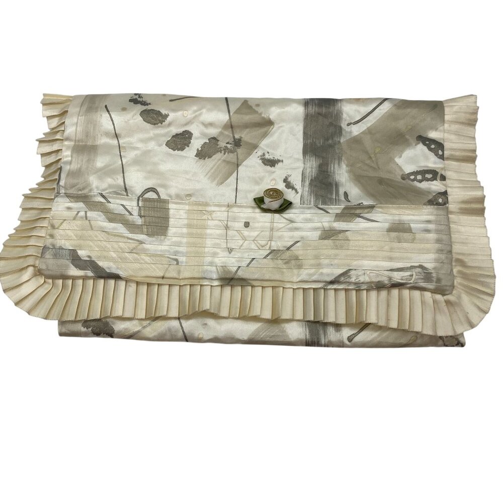 Jane Hall hand painted satin clutch bag purse lingerie bag pouch white grey